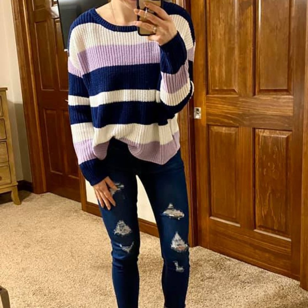 Navy + Lavender Dolman Sweater